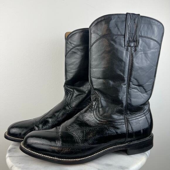Herencia Exotic Genuine Eel Skin Black Leather Western Cowboy Boots (Sz 11) main image 9
